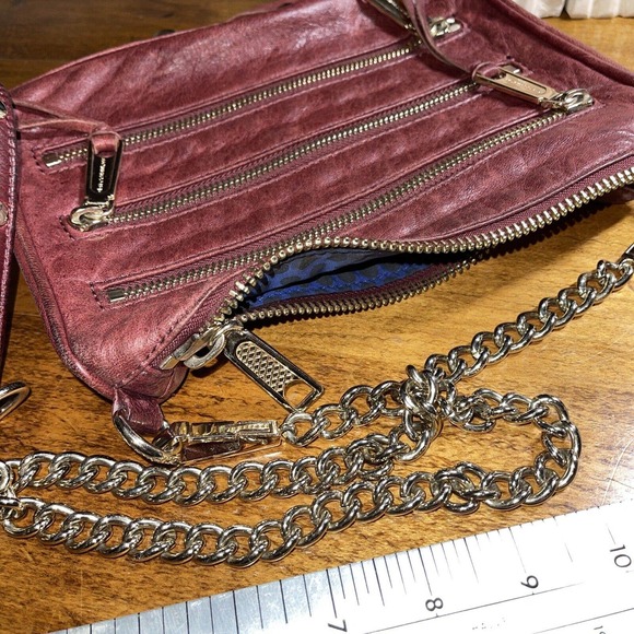 Rebecca Minkoff Cross Body Purse 5 Zip Leather Maroon Studded Gold Chain Handle - Picture 11 of 13